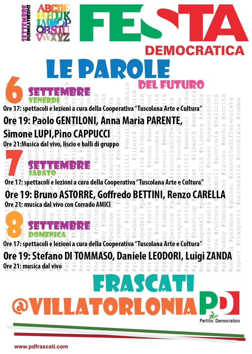 Dal 6 settembre via alla Festa Democratica di Frascati Festa Democratica Frascati