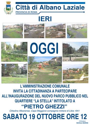 Si inaugura Parco Pietro Ghezzi al quartiere La Stella di Albano Laziale Parco Ghezzi Albano Laziale