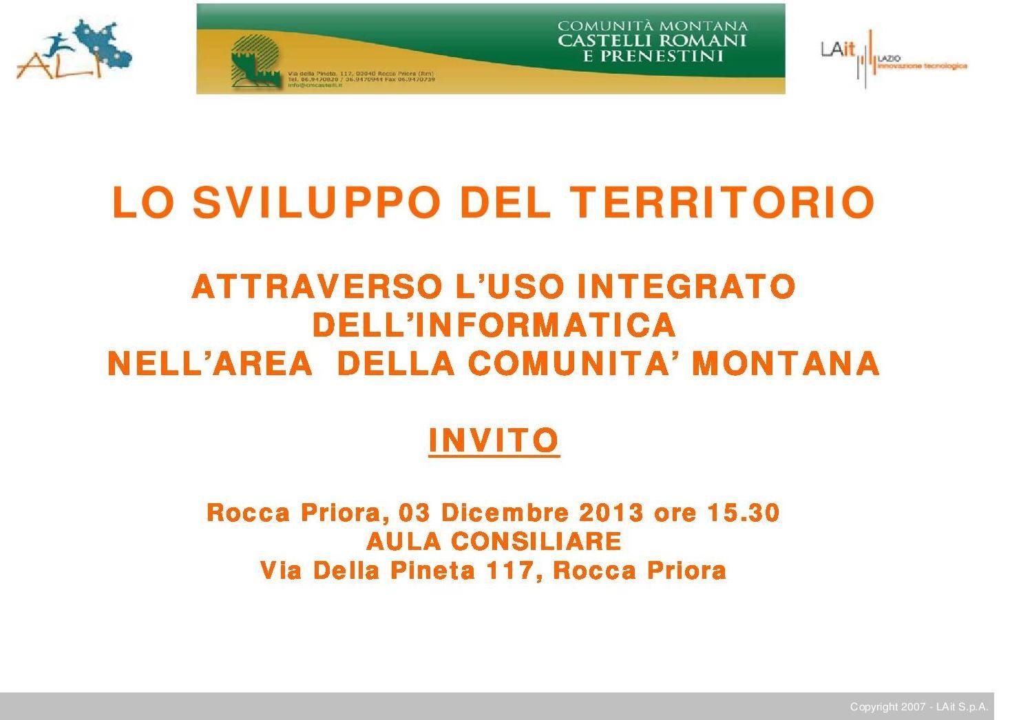 Report su progetto innovazione tecnologica della Comunità Montana Progetto Ict