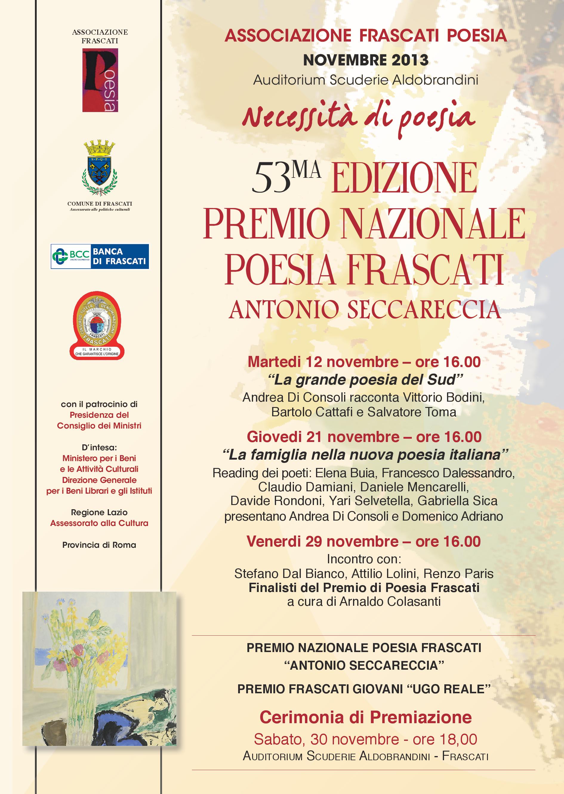 A Frascati prosegue Novembre in Poesia 2013 locandina premio nazionale frascati poesia 2013