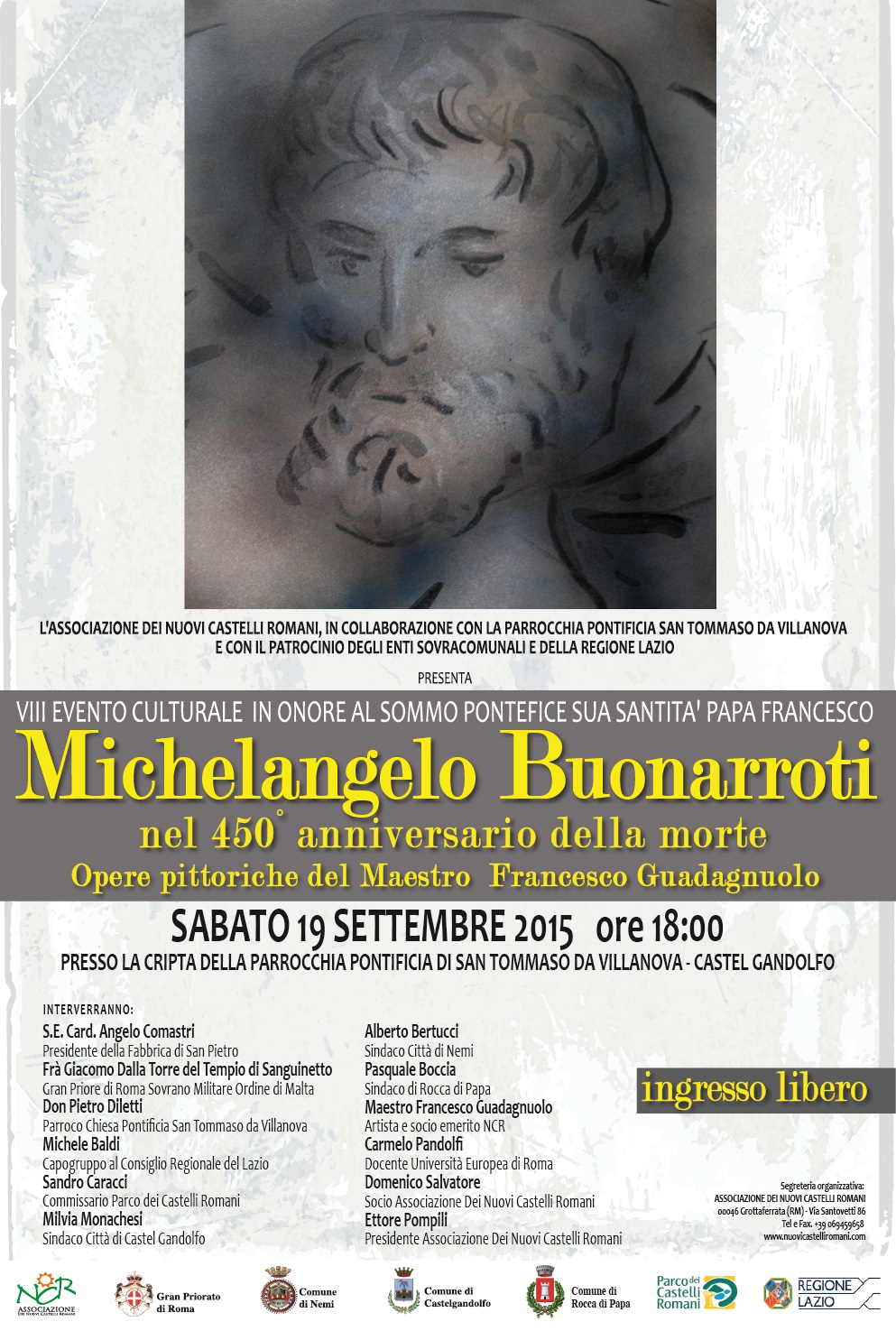 I Castelli Romani omaggiano Papa Francesco ricordando Michelangelo Buonarroti manifesto_buonarroti