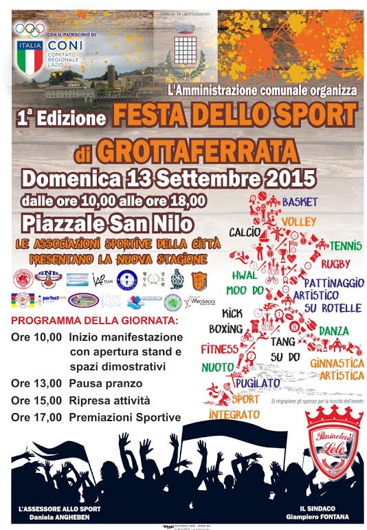 Il 13 Settembre la 1a Festa dello Sport di Grottaferrata sport