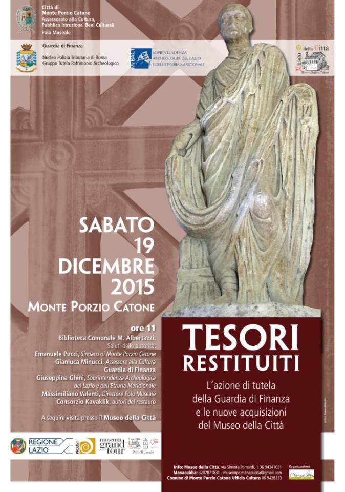 L’evento “Tesori Restituiti” il 19 dicembre 2015 a Monte Porzio Catone tesorirestituiti