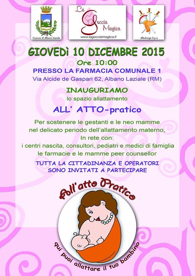 La Farmacia Comunale 1 di Albano apre lo spazio allattamento, All’Atto Pratico allattopratico