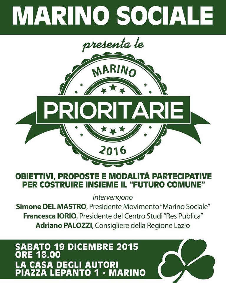 Marino Sociale lancia le Prioritarie prioritarie