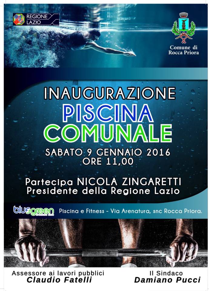 Rocca Priora, sabato 9 gennaio inaugurazione della piscina comunale piscina