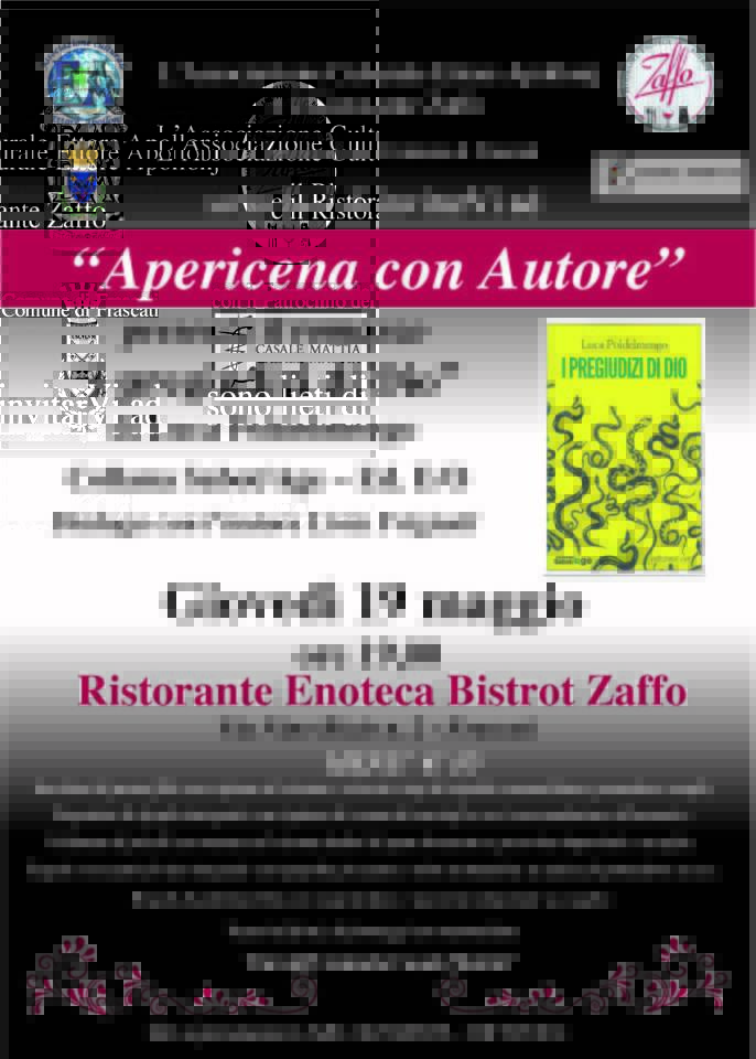 A Frascati Luca Podelmengo presenta “I pregiudizi di Dio” apericenapodelmengo