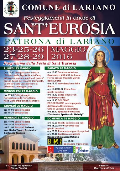 Lariano, tutto pronto per i festeggiamenti di Santa Eurosia santaeurosialariano