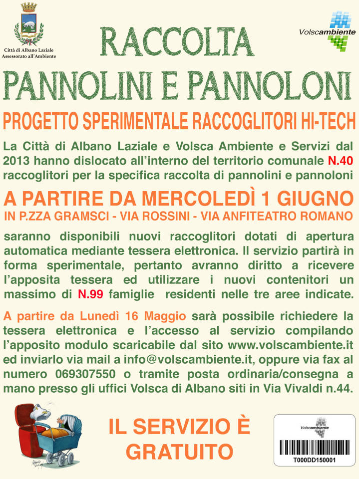 Smaltimento pannolini e pannoloni, arrivano i raccoglitori “hi tech” ad Albano pannolinipannoloni