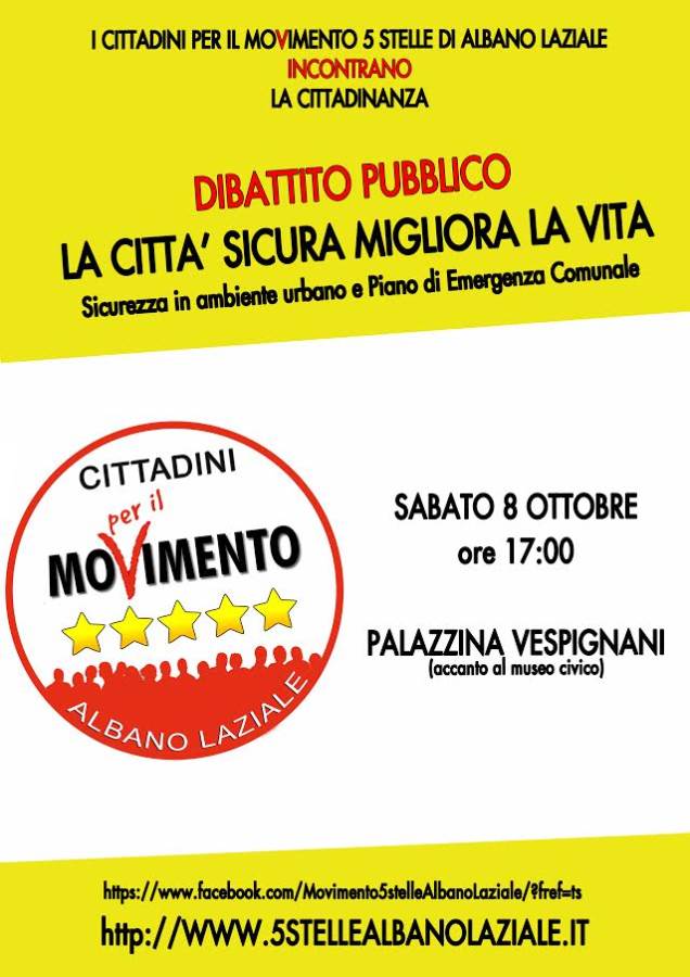 Albano, M5S incontra i cittadini sul tema sicurezza m5s