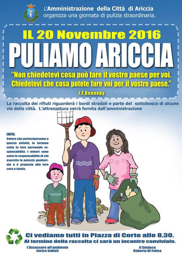 Il 20 novembre Puliamo Ariccia puliamoariccia