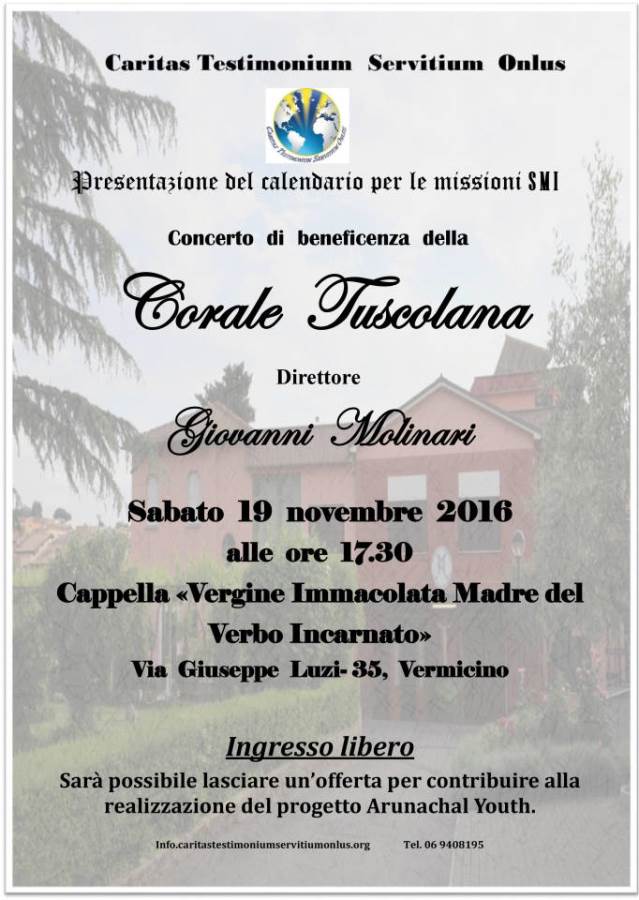 La Corale Tuscolana sostiene il progetto “Arunachal Youth” locandina