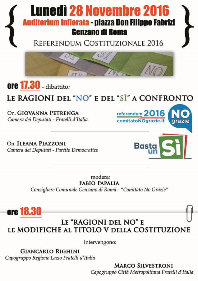 Referendum, si confrontano le On. Piazzoni e Petrenga locandina28novembre