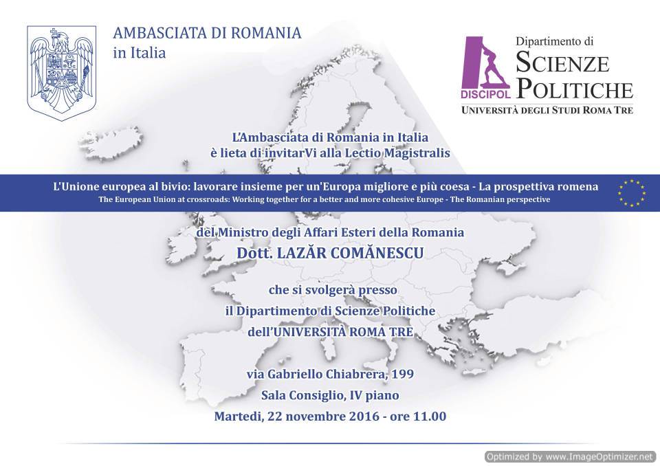 A Roma Tre Lectio magistralis del ministro Affari esteri della Romania locandina