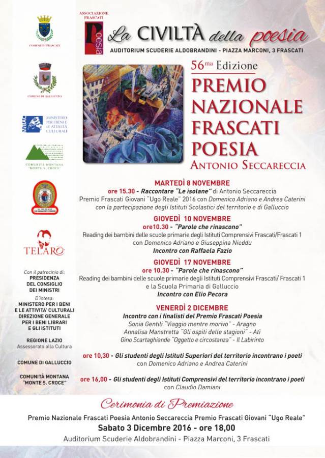A novembre la fase finale del Premio Frascati Poesia 2016 manifestopremiopoesia2016