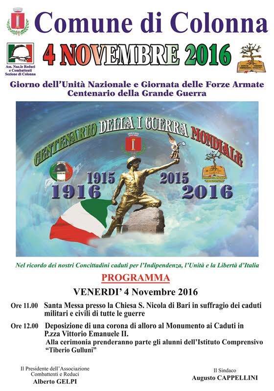 Colonna, scuole e Ass. Reduci e Combattenti celebrano 4 Novembre locandina