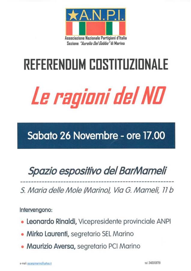 Anpi Marino, incontro coi cittadini per il NO leragionidelno