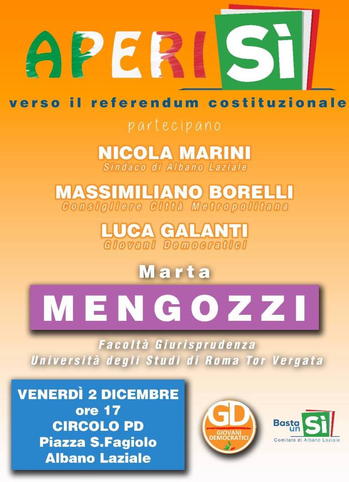 Albano, Giovani Democratici per il si al referendum costituzionale locandina