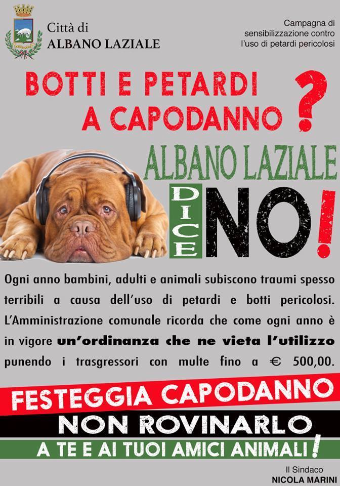 Albano ribadisce il no ai botti di capodanno nobottialbano