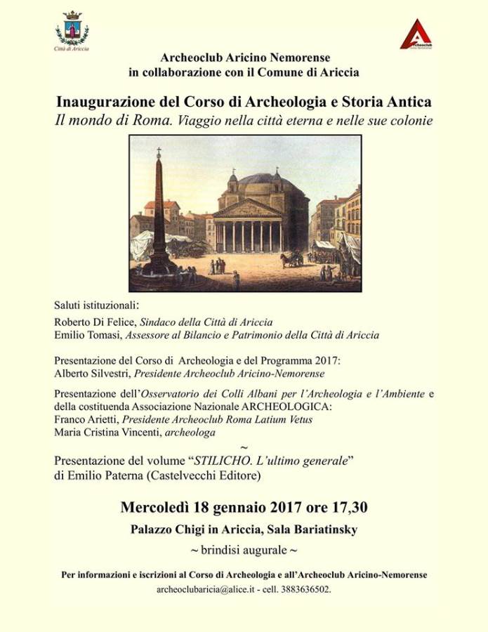 Ariccia, l’Archeoclub presenta il Programma 2017 archeoclub2017