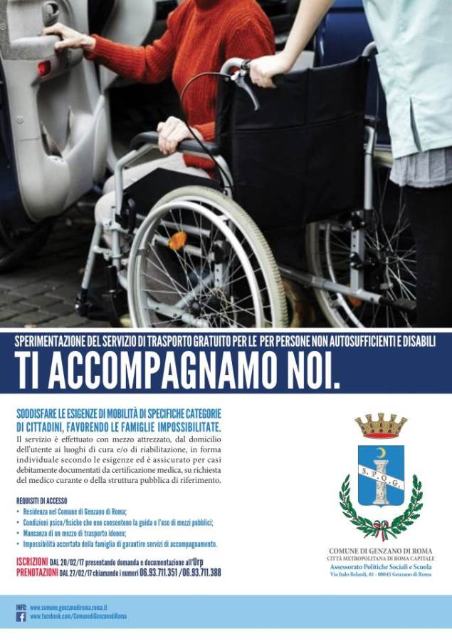 A Genzano il servizio di trasporto gratuito per disabili Ti accompagnamo noi tiaccompagnamonoi