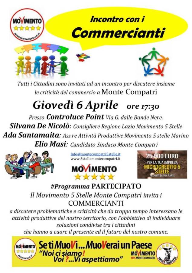 Monte Compatri, incontro dell’M5S con i commercianti manifesto