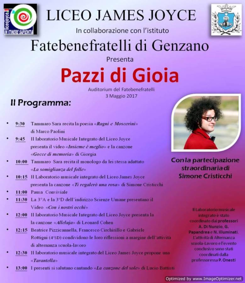 Pazzi di Gioia, evento del Liceo Joyce di Ariccia locandina