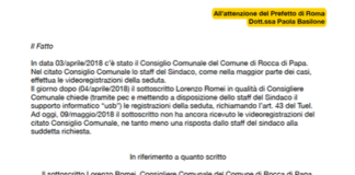 Rocca di Papa, Romei polemizza con segretario comunale lettera_prefetto_romei