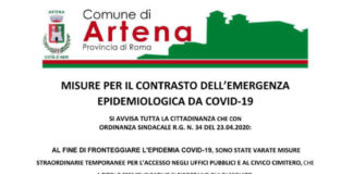 Ordinanza per accesso al Cimitero di Artena manifesto