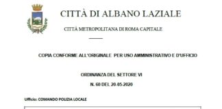 Lavori dal 25 al 29 maggio ad Albano Laziale ordinanza
