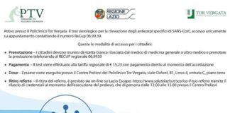 Coronavirus, 1 nuovo caso positivo il 28 Luglio in Asl Roma 6 test_sierologico_tor_vergata