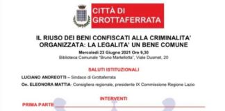 Grottaferrata, convegno sui beni confiscati alla criminalità organizzata
