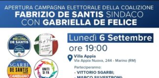 Marino, lunedì 6 settembre apertura campagna elettorale De Santis-De Felice