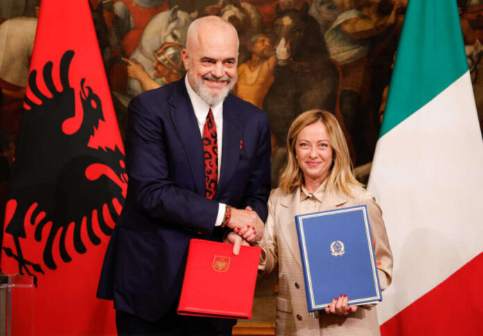 Italy's Prime Minister Giorgia Meloni, as he meets Albania s Prime Minister Edi Rama melonirama