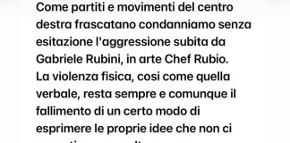 Frascati, “aggressione Gabriele Rubini. Senza riserve dalla parte della democratica manifestazione delle proprie idee”