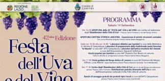 Eventi, il 14-15 settembre a Lanuvio la 42^ edizione de “La festa dell’uva e del vino”