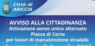Ariccia, senso unico alternato Piazza di Corte per lavori di manutenzione stradale dal 2 aprile