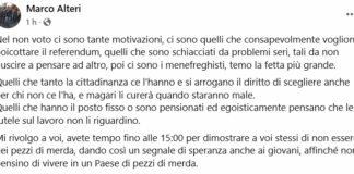 Albano, Consigliere Comunale di centrosinistra definisce “pezzi di me…” i cittadini astenuti ai referendum della CGIL