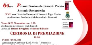 65ma edizione Premio Nazionale Frascati Poesia Antonio Seccareccia, cerimonia di premazione venerdì 28 novembre